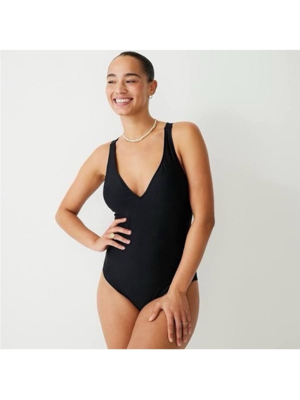 J. Crew Black V-neck Cross-Back One-Piece Swimsuit Size 6 NWOT